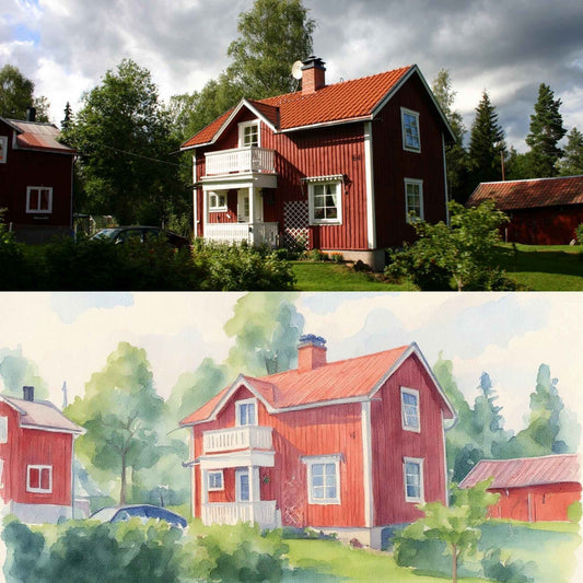 Akvarell - Husporträtt